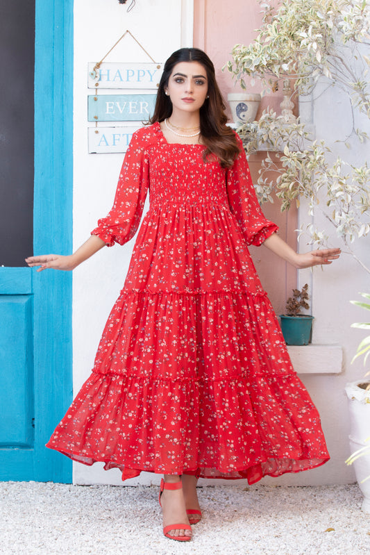 Camilia - Red Floral Tiered Dress